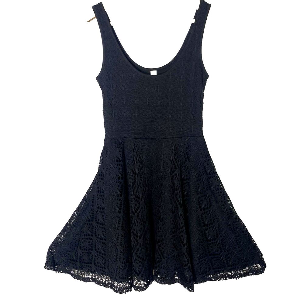 Aeropostale Sleeveless Mini Dress Womens XS Eyelet Lace Fit & Flare Lined Black